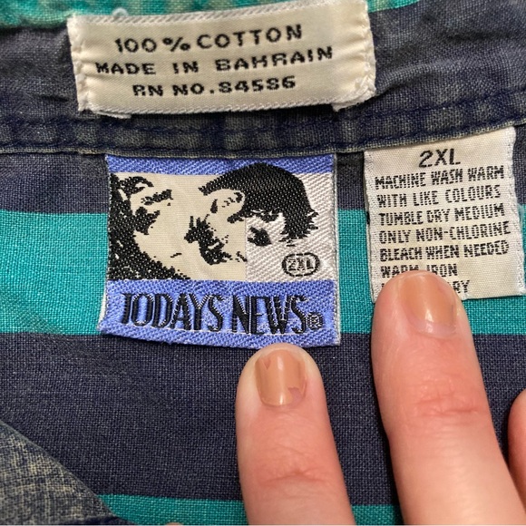 Vintage Striped Button Down Teal and Blue - Picture 2 of 3